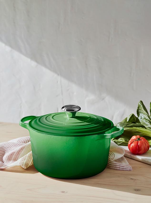 Technique Red Enameled Cast Iron Oval Dutch Oven with Tomato Relief. *READ*